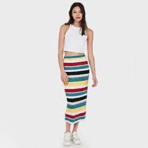 Express Multicolor Striped Midi Skirt